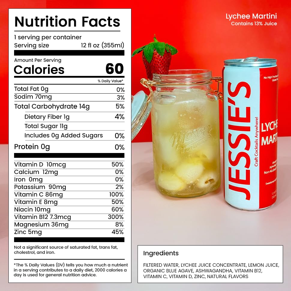 Jessie's Craft Mocktail-Lychee Martini 12 oz cans-24 pack